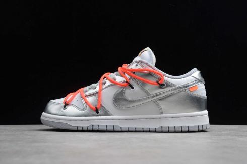 Off-White x Nike SB Dunk Low LTHR OW Silver White Red CT0856-800