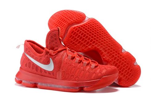 Nike KD 9 Kevin Durant Herren-Basketballschuhe, ganz in Rot/Silber, 843392