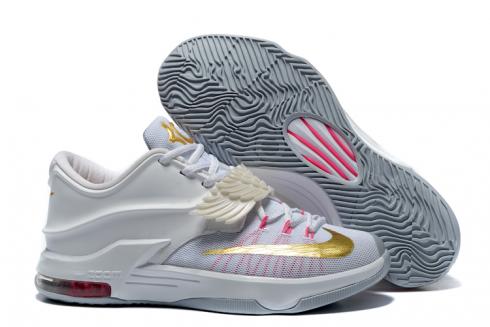 Nike KD VII 7 PRM Aunt Pearl 9 Branco Rosa Ouro Kay Yow Breast Cancer 706858-176