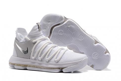 Nike Zoom KD10 Blanco Cromo Platino Hombres Zapatos De Baloncesto 897815-100