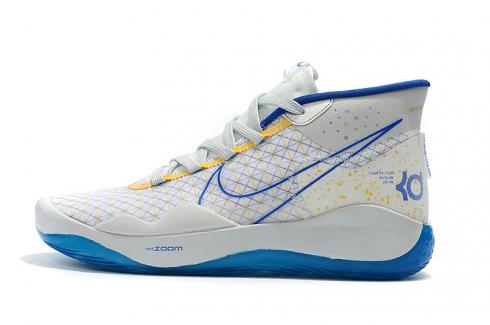 új Nike Zoom KD 12 EP fehér, kék, sárga Kevin Durant kosárlabdacipőt AR4230-145