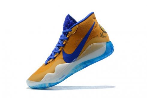 Nike Zoom KD 12 EP Warriors Home Yellow Brown Blue White Basketball Shoes AR4229-540