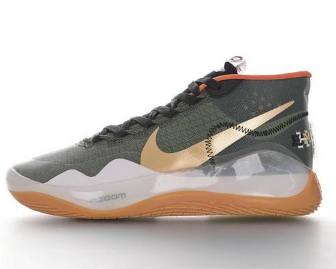 buty męskie Nike Zoom KD 12 oliwkowo-zielone białe złoto AR4230-308