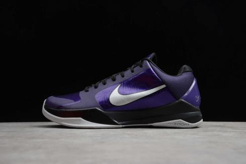 Sepatu Nike Zoom Kobe 5 Tinta Metalik Perak Hitam Ungu 386430-500