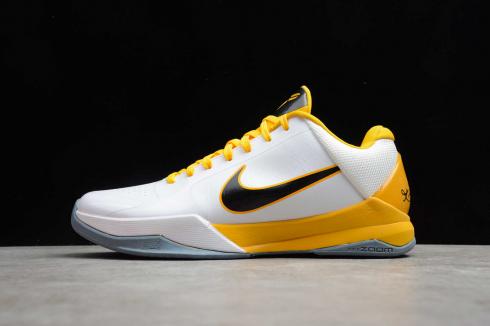 รองเท้าบาสเก็ตบอล Nike Zoom Kobe V Summite สีขาวสีดำสีเหลือง 386430-104
