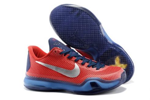 Nike Kobe 10 X EP Low Rouge Foncé Bleu Argent Homme Chaussures de basket 745334