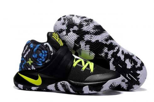 Nike Kyrie 2 II EP Negro Camo Azul Limón Verde Hombres Zapatos de baloncesto 819583 205