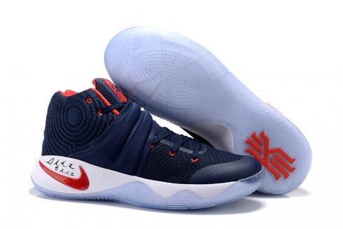 Nike Zoom Kyrie II 2 รองเท้าบาสเก็ตบอลผู้ชายสีน้ำเงินเข้มสีแดงสีขาว 898641
