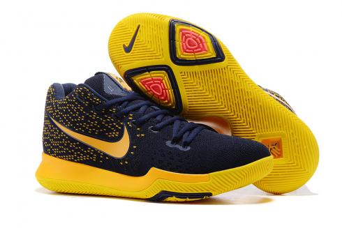 รองเท้าบาสเก็ตบอล Nike Zoom Kyrie III 3 Flyknit สีน้ำเงินเข้มเหลืองผู้ชาย