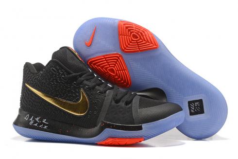 Nike Zoom Kyrie III 3 Men Basketball Shoes Black Gold Red