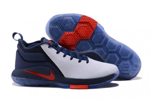 Nike Zoom Witness II 2 รองเท้าบาสเก็ตบอลผู้ชายสีขาวสีน้ำเงินเข้มสีน้ำเงินสีแดง