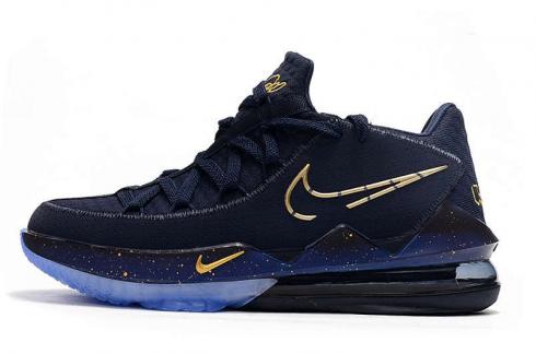 2020 Nike Lebron XVII 17 Low Chaussures de basket-ball bleu marine métallisé or CD5007-401