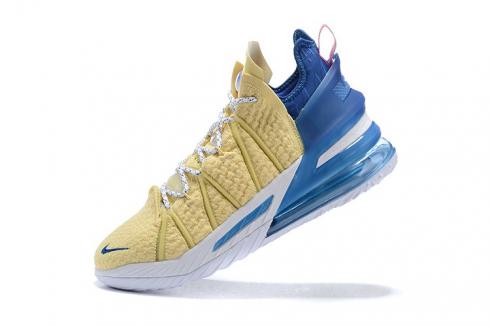 2020 Nike Zoom Lebron 18 XVIII Amarillo Crema Azul King James Zapatos de baloncesto Fecha de lanzamiento AQ9999-405