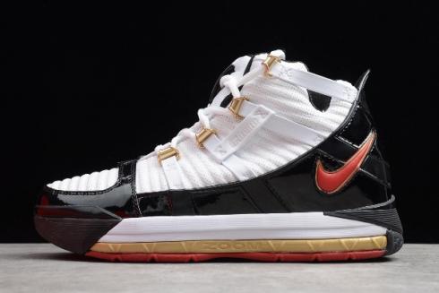 2019 Nike Zoom LeBron 3 III QS Black White Red Metallic Gold AO2451 101