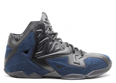 Nike Lebron XI EXT Denim QS Mens Black Blue Basketball Shoes 659509-004