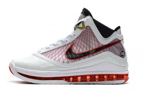 Nike Zoom Lebron VII 7 Retro QS สีขาว สีดำ สีแดง บาสเก็ตบอล King James 375664-106