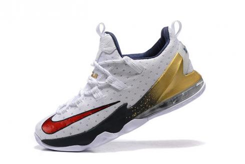 Nike LeBron 13 Low Olympic White University Red Obsidian Metallic Gold 831926 164