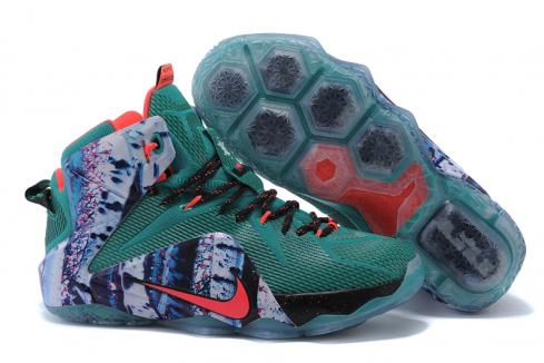 Nike Zoom Lebron XII 12 Pánské basketbalové boty Zelená Šedá Bílá Červená