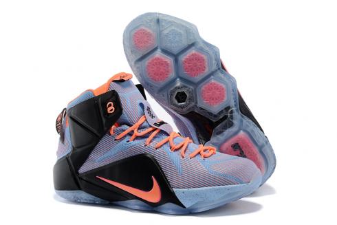 Nike Zoom Lebron XII 12 รองเท้าบาสเก็ตบอลผู้ชายสีม่วงอ่อนสีดำสีส้ม