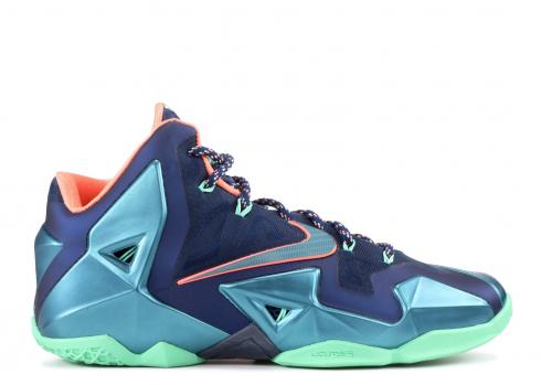 Lebron 11 Miami Vs Akron Blue Pink Brave Mineral Green Atomic Teal Glow 616175-400