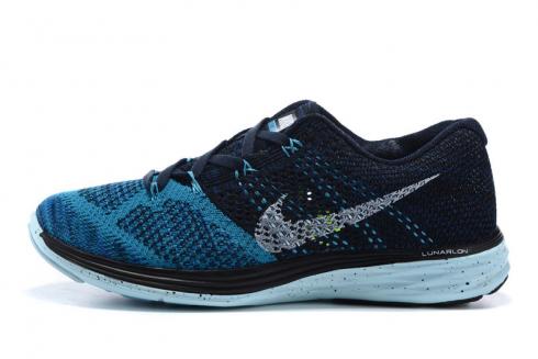 Nike Flyknit Lunar 3 黑色藍潟湖男款跑步鞋 698181-004