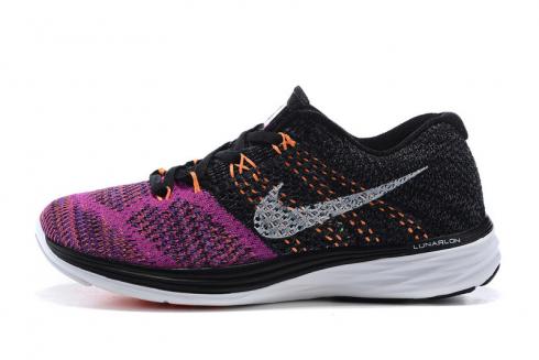 Sepatu Lari Wanita Nike Flyknit Lunar 3 Hitam Ungu Oranye 698182-006