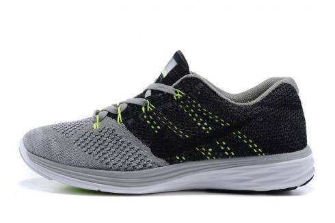 Nike Flyknit Lunar 3 Gris Negro Blanco Volt Zapatos para correr para hombre 698181-009