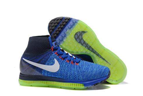 Nike Zoom All Out Flyknit Azul Marinho Primavera Verde Homens Tênis de Corrida Tênis Treinadores 844134-401