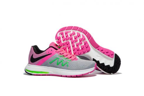 Nike Zoom Winflo 3 พีชสีชมพูสีเทาผู้หญิงรองเท้าวิ่งรองเท้าผ้าใบ Trainers 831561-003