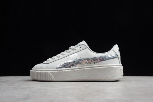 Puma Basket Platform Bling Jr Puma Cinza Sapatos Casuais Femininos 397237-02