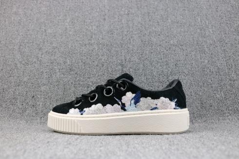 Puma Basket Platform Reset Wns Bordado Altura Aumentando Sapatos Casuais Sapatos Femininos 367695-01