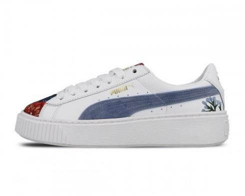 Puma Womens Platform Hyper Embroidered Floral White Blue 366123-01