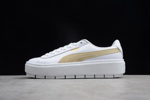 Puma Womens Platform Trace Varsity Branco Metálico Ouro Feminino Sapatos 367728-02