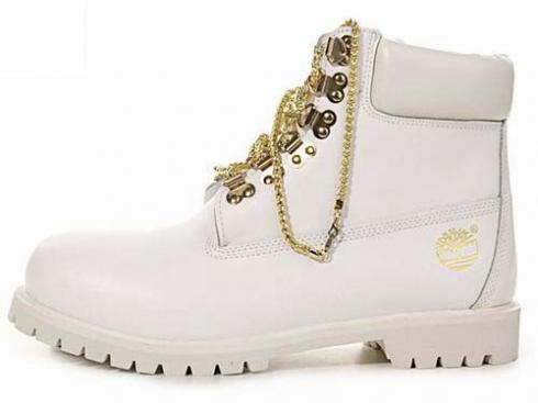 Womens White Timberland Gold Chain Boots