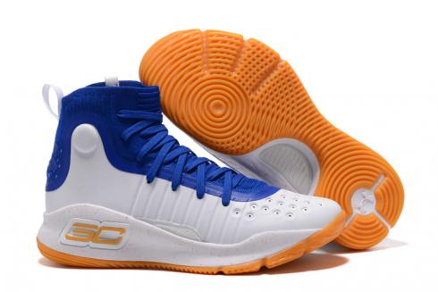 Under Armour UA Curry 4 IV High Chaussures de basket-ball pour hommes Blanc Bleu Orange Spécial