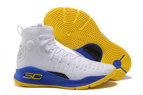 Sepatu Basket Pria Under Armour UA Curry 4 IV High Spesial Putih Biru Kuning