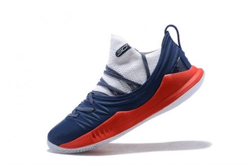 UA Curry 5 Under Armour Curry 5 Donkerblauw Wit Rood 3020657-406