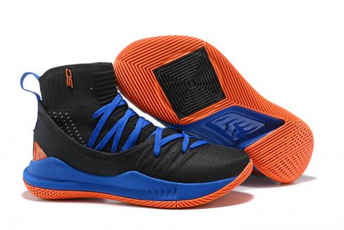 Sepatu Basket Pria Under Armour UA Curry V 5 High Hitam Biru Oranye