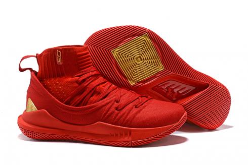 Sepatu Basket Pria Under Armour UA Curry V 5 High Cina Emas Merah