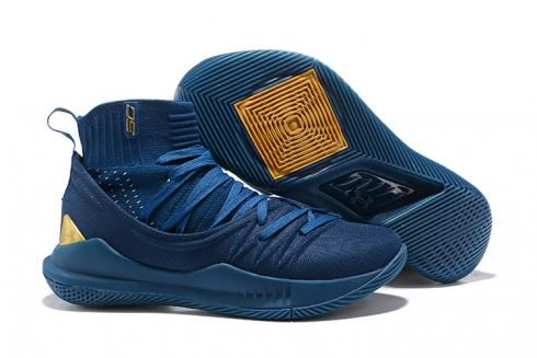 Zapatos de baloncesto Under Armour UA Curry V 5 High para hombre Royal Blue Gold