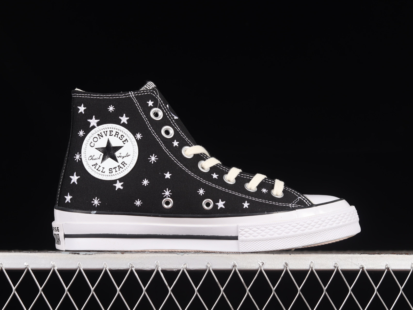 Converse Chuck Taylor All Star High Embroidered Black Egret Vintage White A03723C -