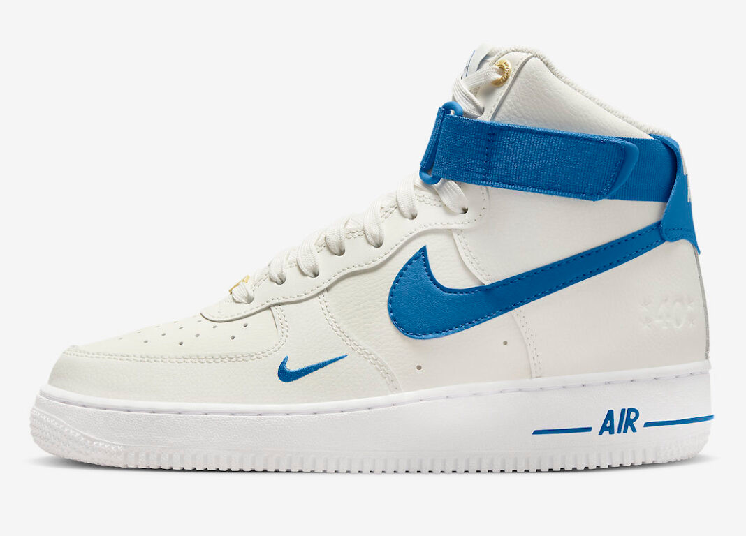 100 Ariss-euShops - Nike Air Force 1 High 40th Sail White Metallic Gold Blue DQ7584 - nike boat sneakers outlet store shoes