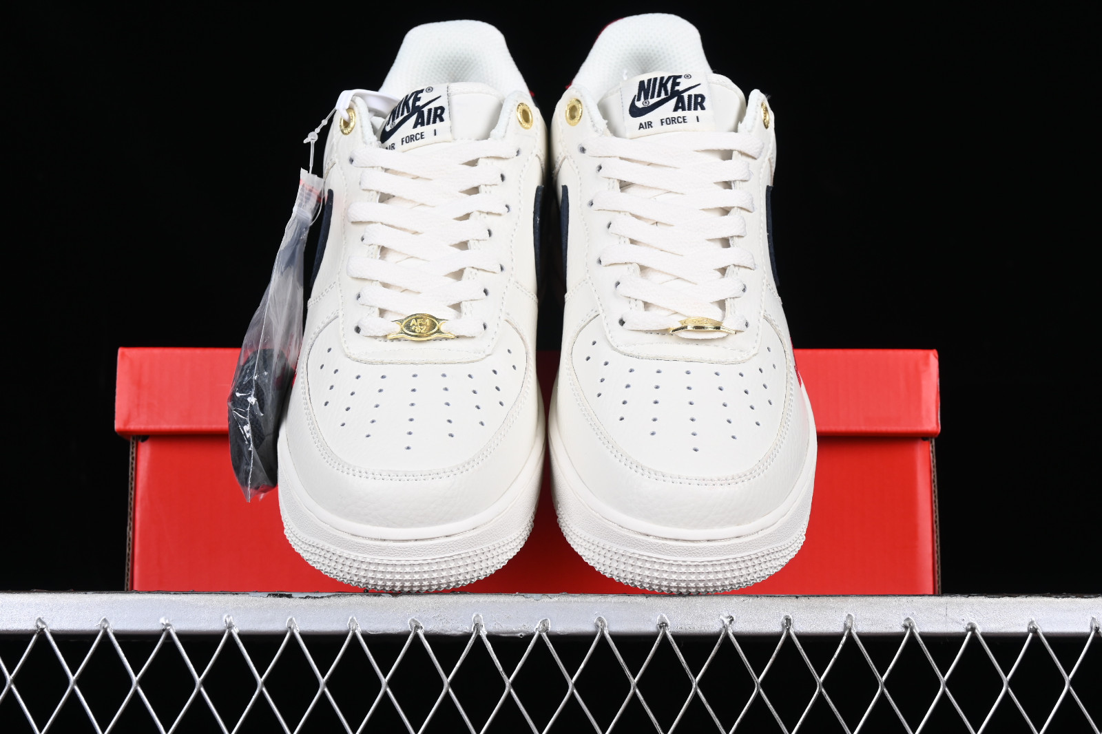 Nike Air Force 1 07 Low LV White Red Metallic Gold Blue BS9055