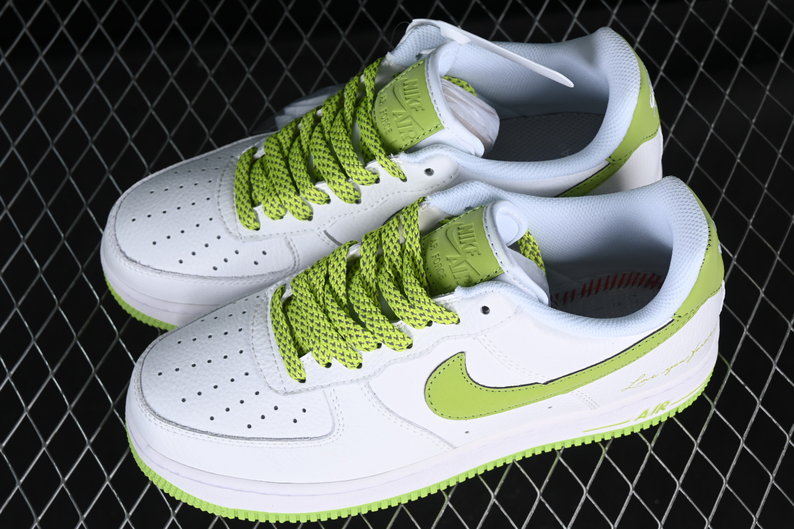Off White x Nike Green Mesh And Suede Air Force 1 Volt Sneakers Size 41 Off- White x Nike