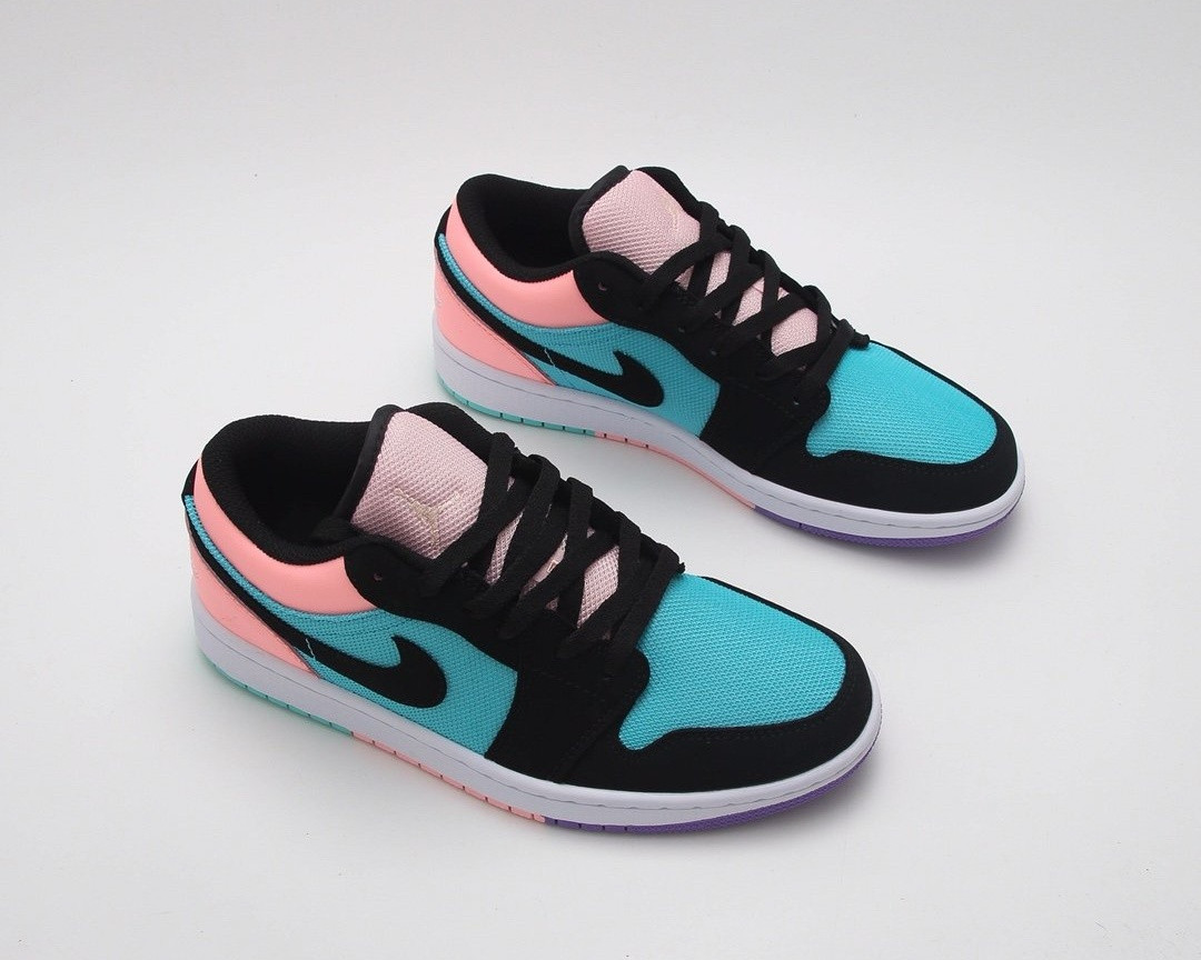 Air Jordan 1 Low GS Pink Black Blue Womens Shoes 554723 - GmarShops - 091 - Air Jordan 1 Mid 'Hare' Detailed Look