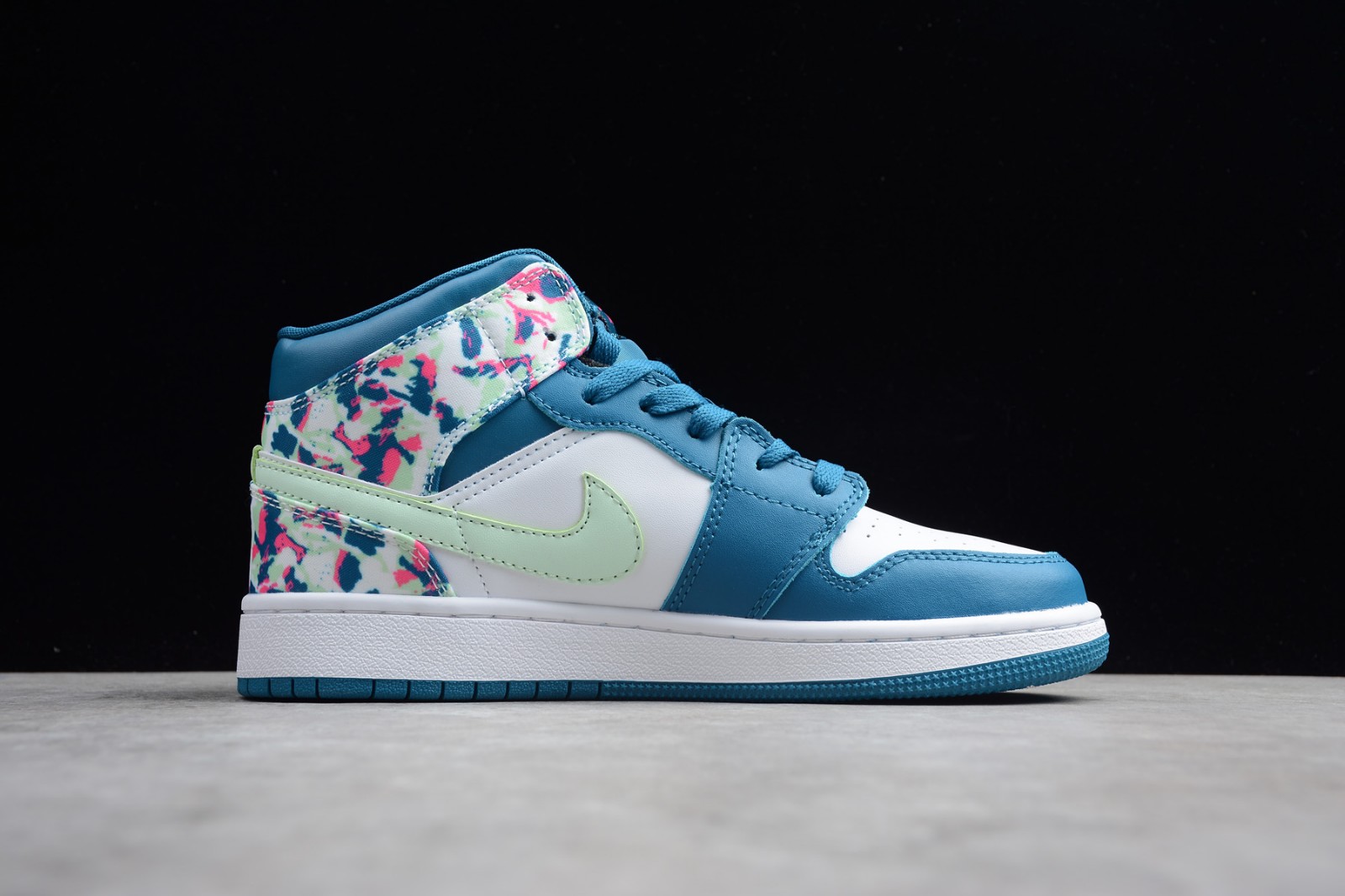 blue white pink and green jordans