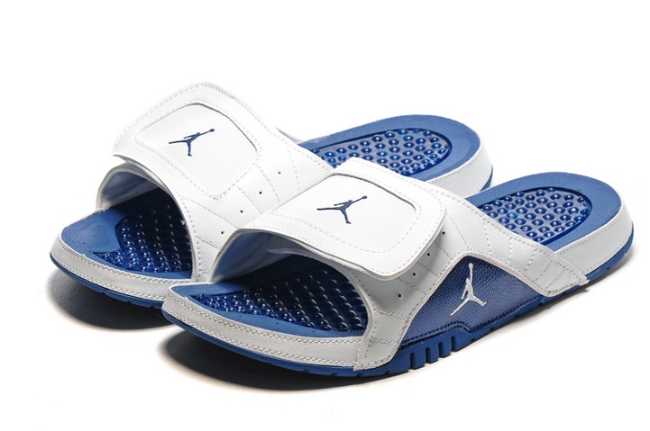blue and white jordan sandals