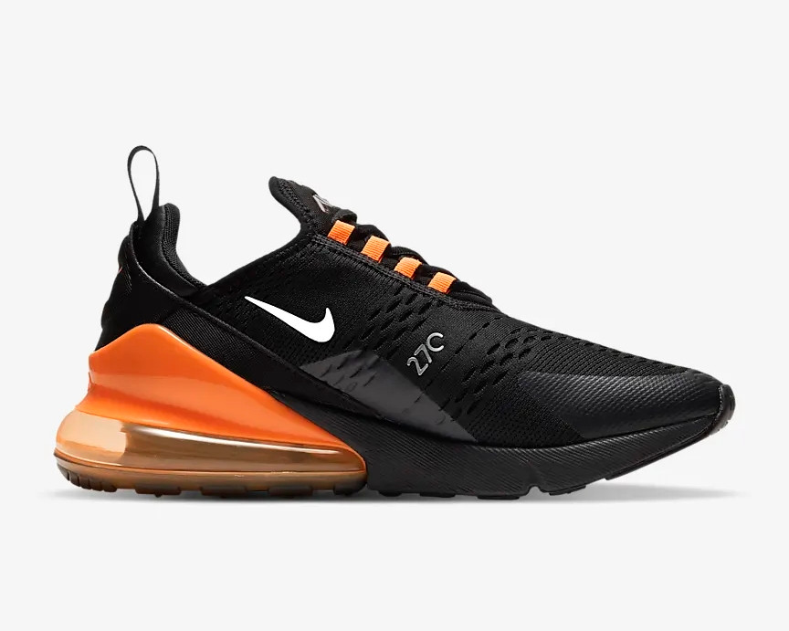 Nike Air Max 270 React Black Total Orange Metallic DC1938 - - new nike sneakers with wavy lines back and black - 001