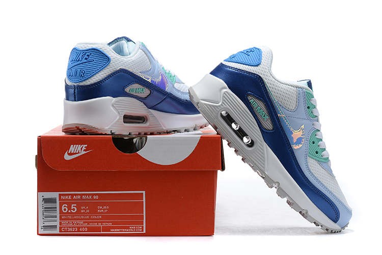 400 - 2020 Nike Air Max 90 White Blue Hyper Jade Running Shoes CT3623 - lebron low red and -