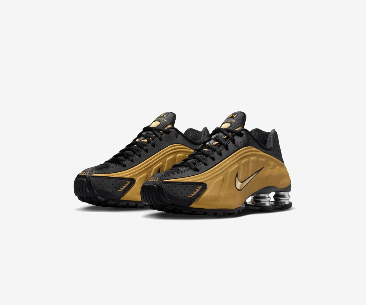 AcmShops black and pink suede nike shox shoes sneakers Nike Shox R4 Nike Wmns Shox R4 AR3565 005 Black Silver Gold Metallic